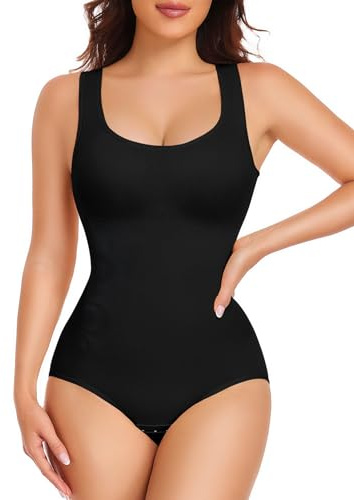 UMIPUBO Body Gaine Minceur Femme Ventre Plat Gainant Amincissante Bodysculpt Invisible Sculptant Shapewear Bodysuit Col U Minceur avec Coussinets Amovibles Débardeur Gainant (Noir, XL)