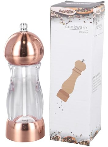 BlesConi Molinillo de pimienta manual ajustable con cuerpo acrílico transparente, 16 cm para condimentos de cocina
