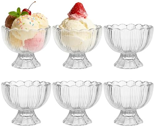 ICEBLUEOR Prawn Cocktail Glasses Set of 6,160ml Clear Glass Dessert Bowls, Ice Cream Sundae Glasses Trifle Bowl for Ice Cream, Desserts, Milkshake, Pudding, Fruit, Yogurt, Tiramisu, Mousse, Appetizer