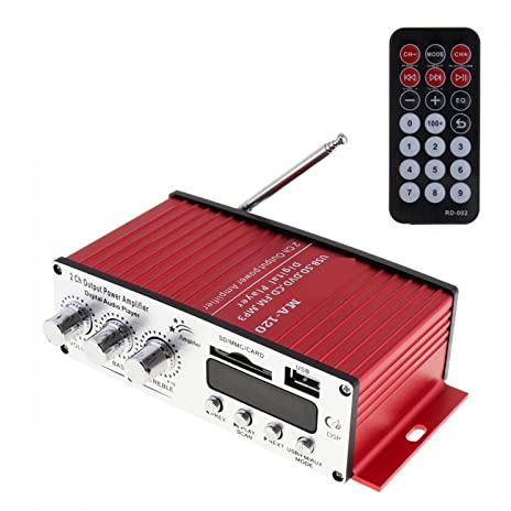 Amplificatore audio, Amplificatore di potenza in uscita HiFi a 2 canali Radio FM Supporto for lettore stereo Ingresso USB SD DVD MP3 con telecomando