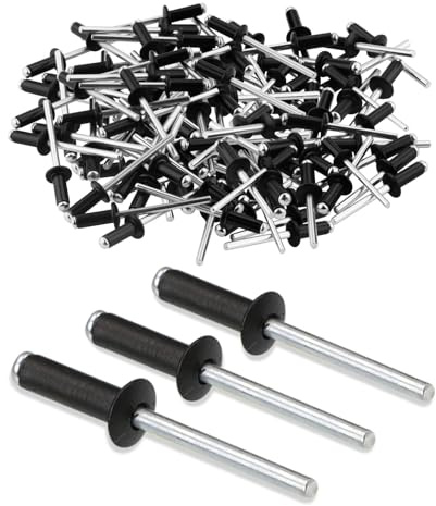 100 Stück Blindnieten Aluminium, 5X10mm Schwarz Popnieten, Kuppelkopf | Nieten für Metall Holz Kunststoff Möbel Auto Marine