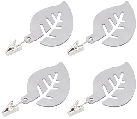 Toyvian Pinzas para Mantel de Acero Inoxidable Gruesas de 2.5mm, Juego de 4 Piezas Diseño Hoja, Sujetadores Ligeros para Mesas en Fiestas y Hogar