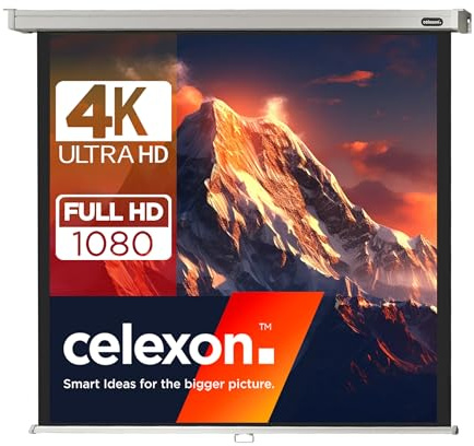 celexon Professional Rollo-Leinwand 65 | 120x120 cm 1:1 | manuell ausziehbare 4K, Full-HD Beamer-Leinwand für das Büro & Heimkino-Projektionen | Wand- & Deckenmontage/ zum Aufhängen