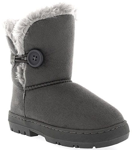 Holly Bouton Filles D'Enfants Hiver Fourrure Doublée Pluie Chaleureux Bottes - GRE33 - AEA0447 - Gris - Taille 33 EU