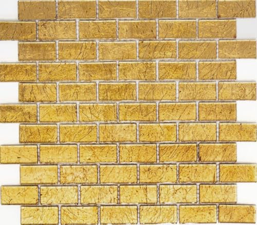 Mosaïque brique cristal or uni structure mosaïque en verre translucide 3D, format de la pierre de mosaïque : 23 x 48 x 4 mm, dimensions de la feuille : 300 x 300 mm, 10 feuilles