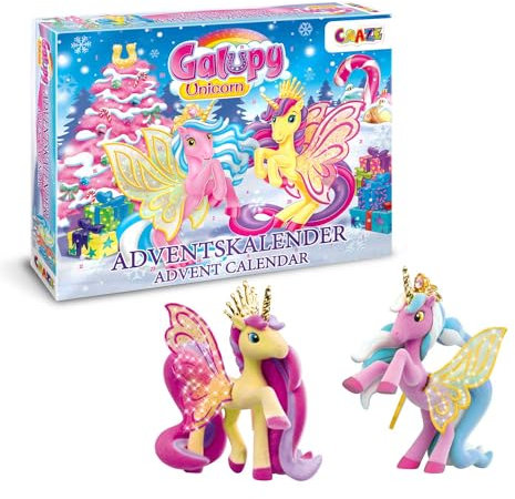 GALUPY UNICORN Adventskalender Kinder - Spielzeug Adventskalender mit 2 Exklusive Einhorn-Figuren Und Verschiedene Zubehörteile, 24 Spielzeugüberraschungen