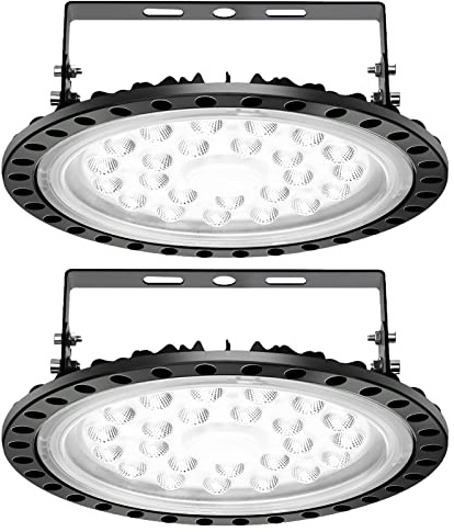 papasbox 2 Pack 100W UFO LED Hallenleuchte, LED Hallenleuchte Industrial Kronleuchter Hallenstrahler Hallenbeleuchtung Werkstattbeleuchtung, Kaltweiß 6000-6500K, Abstrahlwinkel 120°
