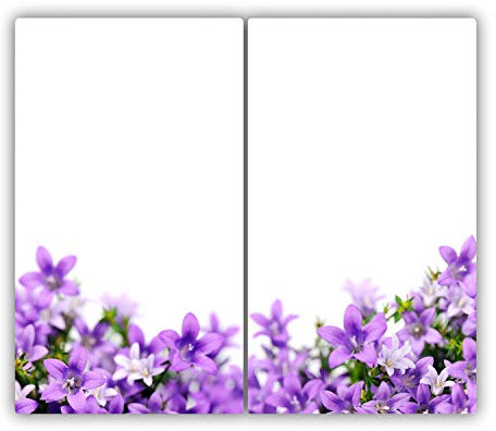Tagliere in Vetro Temperato 2x30x52 cm Resistente al Calore Set di 2 Piastre Piccolo da Cucina con Stampe con Piedini Antiscivolo Antigraffio Durevole Rettangolare - Campanelle viola