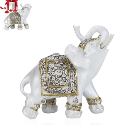 Feng Shui estatuas de Elefante para la Fortuna de la Riqueza, Resina Estatua de Elefante Afortunado Coleccionable, Escultura de Elefante de Estilo de Porcelana, decoración de la Oficina del hogar