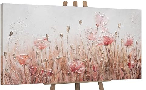 YS-Art Abstrakt Acrylbild auf Leinwand April Praxis Beige Mohn Blumen