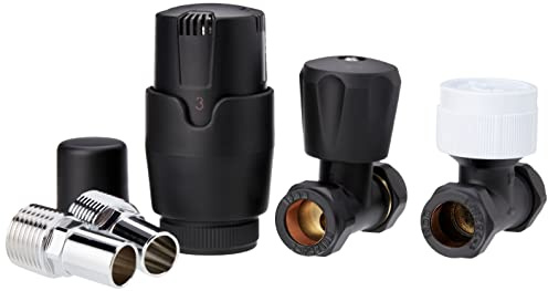 Keenware KRA-201 Thermostatic Towel Rail & Radiator Straight Valves: Black