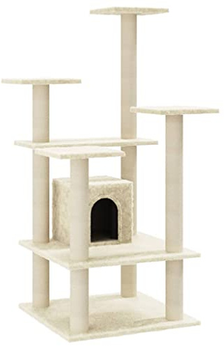 vidaXL Klösträd med sisalpelare gräddvit 110 cm, klöspelare, klösbrädor, kattmöbel, klösbräda, kattmöbler, kattorn, kattleksak, kattleksaker