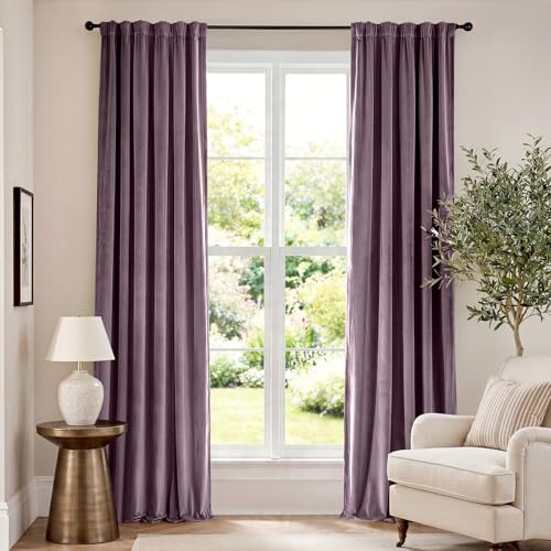Lazzzy Verdunkelungsvorhänge aus Samt, Violett, wärmeisoliert, Vorhänge, weich, luxuriös, Wohnzimmer, 2 Paneele, Sets 244 cm lang, verdunkelnd, Fensterbehandlungen, Sichtschutzvorhänge, Lavendel-Lila