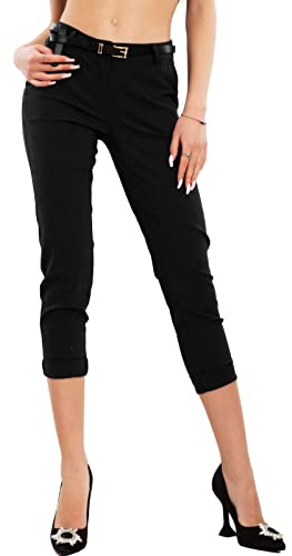 Toocool Pantaloni Donna Classici Eleganti Capri Vita Bassa Pinocchietto VB-2918 [S,Nero]