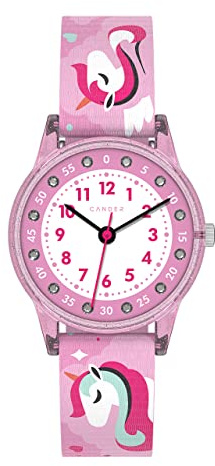 Cander Berlin MNA 4030 E Montre pour enfant étanche 3 ATM Montre d'apprentissage analogique pour enfant fille Licorne rose paillettes