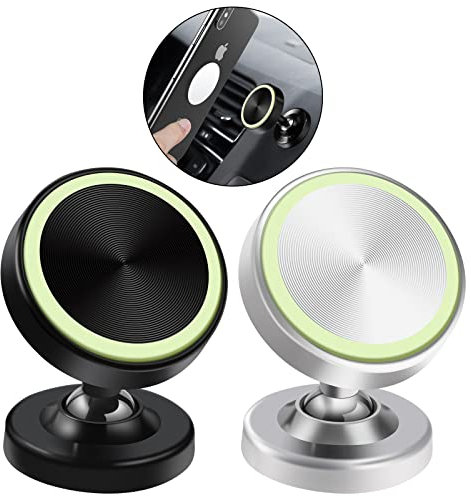 Vinabo 2 Pezzi Supporto Magnetico per Telefono, Magnetico per Telefono da Auto, Supporto per Telefono da Auto Rotazione a 360° Compatibile con Tutti gli Smartphone