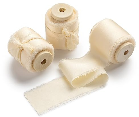 AOKSUNOVA Cinta de satén ancha de 3,8 cm, color beige y crema, para regalo, boda, cinta de seda