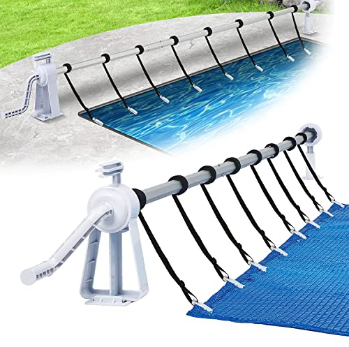 TRMLBE Pool Aufroller 1,05m - 6,15m Aufrollsystem für Poolplanen Aufrollvorrichtung für die Feste Montage inkl. 8 Bänder Witterungsbeständiges Aufrollvorrichtung für Poolplane & Abdeckung - Typ B