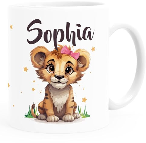 SpecialMe® Kinder-Tasse Kunststoff Motiv Baby Löwin Name personalisierte Namenstasse für Mädchen mit Tiermotiv Kunststoff-weiss standard
