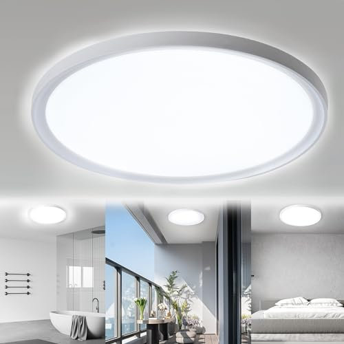 LARS360 48W LED Deckenleuchte Flach Rund Badlampe Deckenlampen Ceiling Light für Badezimmer Wohnzimmer Schlafzimmer und Küche, IP44 Wasserfest - Kaltweiß