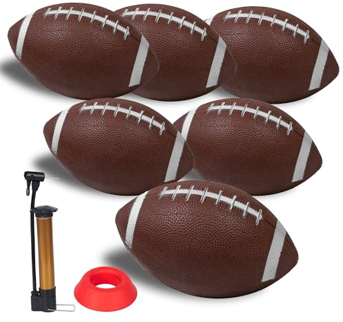 Nbguigdstr 6 Pack 8.3 Inflatable Footballs with Pump and Kicking Tee,Rubber Junior Soft Small Toddler and Mini Footballs, Playground Balls for Kids (Brown)
