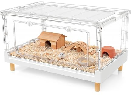Ruexue Hamster Cage & Guinea Pig Cages,Fully Transparent and Eco-Friendly Large Acrylic Cage for Small Animal Pets,Such as:Bearded Dragon,Rat,Hedgehog,Chameleon,Iguana, etc (27.5Lx16.9Wx13.4H Inches)
