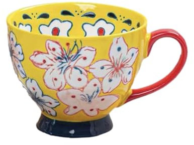 Tazza creativa da 450 ml, in ceramica dipinta a mano, con manico, disponibile in forno a microonde, grande capacità, per colazione, latte, farina d'avena, colore giallo brillante (scatola colorata)