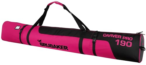 BRUBAKER Skitasche Carver Pro - Gepolsterter Skisack für 1 Paar Ski und Stöcke - Reißfester Ski Bag zum Transport und Aufbewahrung - Pink Schwarz - 190 cm