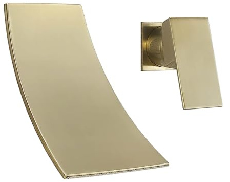 Wall Mounted Bath Taps Waterfall Bathroom Sink Taps Mixer Bathroom Taps Mixer Taps for Bathroom Basin 2 Hole Hot and Cold Mixed Water All Copper,Brushed Gold