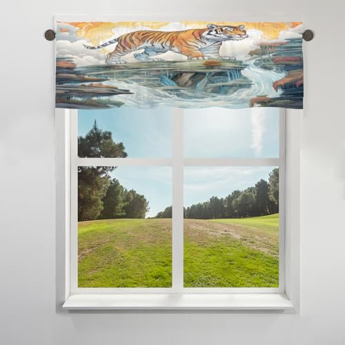 Tiger Querbehang-Vorhang für Fenster, kurze Fensterbehandlung, Volant, Stangentaschen-Vorhang für Küche, Wohnzimmer, Schlafzimmer, 45,7 x 152,4 cm