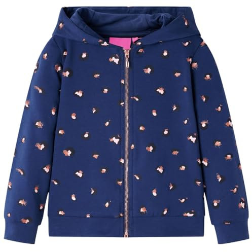 vidaXL Kids' Dot Print Hooded Sweatshirt, Long Sleeves Pullover with Rose Gold Zipper, Navy Blue, Size 128 for Girls and Boys