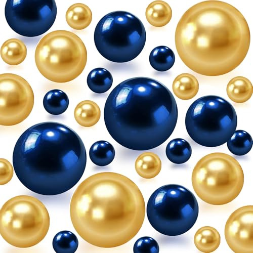 Cusmation 150 Stück Perlen für schwimmende Perlen und 800 Stück Wassergelperlen, blaue und goldene Perlenfüller für Vasen, ohne Loch, natürliche Perlen, dekorative Perlen für Vasen, Zuhause,