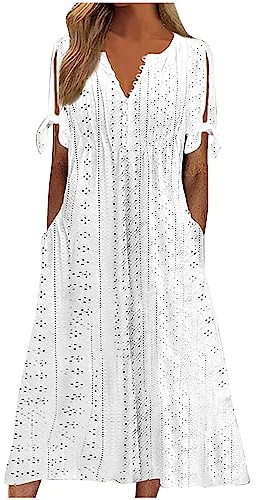 Midi Dresses for Women UK Short Sleeve V Neck Button Floral Dress Summer Casual Loose Fit Long Dresses with Pockets Comfy Lounge T Shirts Dress Beach Holiday Elegant Sundress Sale Clearance