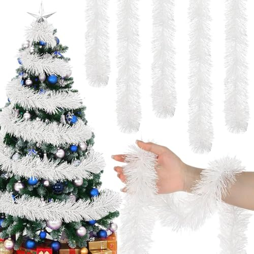 DERAYEE 10m Weihnachtsgirlande,Tannengirlande,Türkranz für Innen- und Aussenbereich Dekoration（weiß）