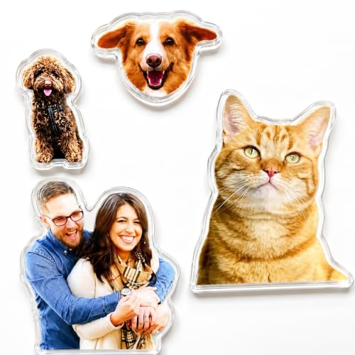 Personalisierte Foto-Kühlschrankmagnete, Acryl-Kühlschrankmagnete mit Hunde- und Katzen-Familienbild, Fotomagnet mit eigenem Bild, personalisierbar (10cm)