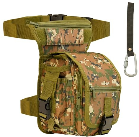 SEIBUR® Wasserdichte taktische Hüft- und Beintasche + Karabiner | Bauchtasche für Reisen, Wandern, Motorrad, Militär, Reiten, Angeln, Jagd usw., Militär, Taktische Beintasche im Militärstil