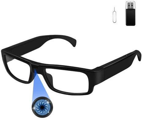 Tebetu Gafas con Cámara HD 1080P, Camara Oculta Espia Camuflada Gafa, Gafas Espia con Camaras y Microfono con grabación en Bucle para Interior, Exterior, etc.