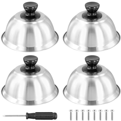 KOHAND 4 PCS Burger Dome, 16 x 10 cm Stainless Steel Burger Covers with Handle, Round Burger Cloches for Making Burger, Steak