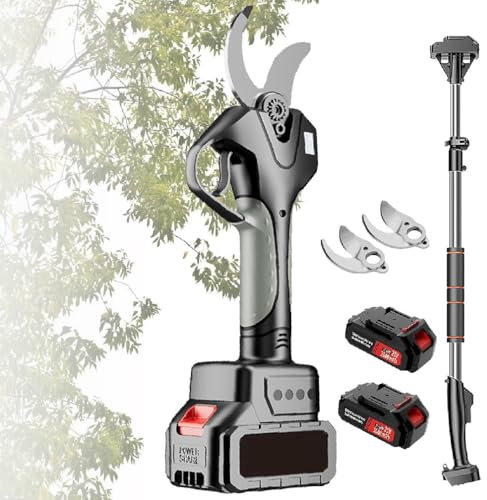 GAYAYAS Tijeras de Podar Eléctricas para Jardín, Podadora de Largo Alcance con Pértiga Telescópica de 2,1 m, 2 Pilas, para Setos, Arbustos y Huertos,WithPole