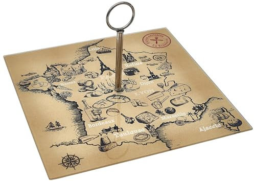 Linnea Plateau en Verre France ET FROMAGES Forme Carte de la France Beige et Noir