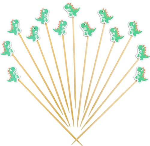 ENLACE Pinchos de dinosaurio para niños, 100 pinchos de dinosaurio para cócteles, palillos de madera, pinchos de madera de dinosaurios para frutas, 13 cm, pinchos de queso, brochetas de frutas,