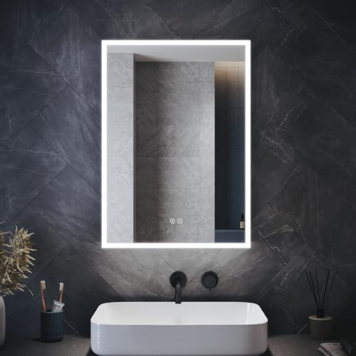 ELEGANT Illuminated Bathroom Mirror Cabinet with Shaver Socket, 500x700mm | Fully Assembled Stainless Steel Storage Cupboard for Easy Install, Dimmable Mirror Cabinet with Anti-Fog for Makeup & Shaving