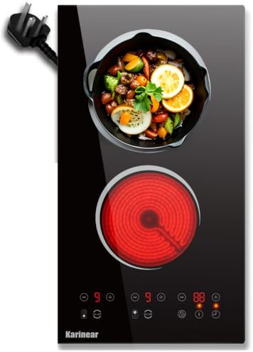 Karinear 2 Ring Ceramic Hob 30cm Electric Hob 13amp Plug Touch Control 1800W with Child Lock Timer