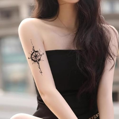 Arm Kompass Kräuter Temporäre Tattoo Aufkleber Gefälschte Männer Wasserdichte Frauen Kompass Saft Semi-Permanent Hält 2 Wochen Nicht Reflektierend