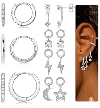 FIOROYAL 7 Pares Pendientes Helix Piercing Oreja de Oro 14K Mujer Pequeños Hoop Huggie Pendientes Antialérgicos Mujer Multi Piercings Cartílago Pendiente(Oro/Plata)-BY