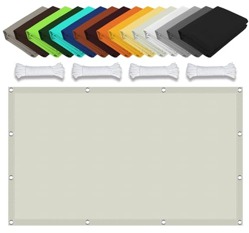 Sonnensegel Wasserdicht Nach Maß 70 x 250 cm Rechteckig Wasserdicht 98% UV Schutz Markisenstoff Balkonverkleidung mit Ösen Ohne Bohren mit Seil für Garten Balkon, cremefarben