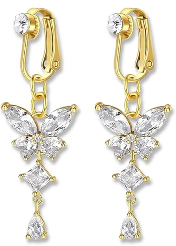YAPKOLV 2 Stück Fake Bauchnabelpiercing Clips On Rings mit Herz Anhänger (Gold)