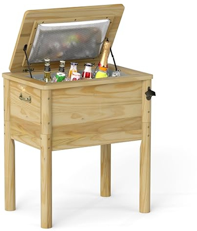 COSTWAY Carrello Porta Ghiaccio su Ruote 67 x 47 x 74 cm, Carrello Refrigerante da 51 L con 3 Maniglie e Apribottiglie, Frigorifero Portavivande da Esterno con Tappo di Drenaggio per Giardino