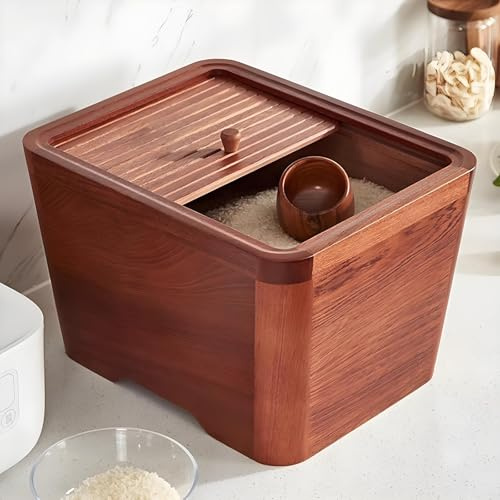 QiaoRong Rice Jar Wood Rice Dispenser Food Storage Containers with Lids Cereal Containers Storage for Flour Sugar Coffee Nuts Snacks Pet Food Tea
