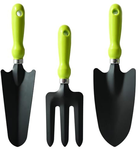 Armo® 3 Piece Carbon Steel Garden Fork Trowel Rake Shovel Spade Set Gardening Plant Hand Tool Set